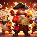 Experience U31 with a vibrant illustration of a pirate captain bear, tiger, and parrot among dynamic casino elements.