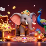 Experience the excitement of 99win with vibrant 3D casino elements and festive characters in a dynamic scene.