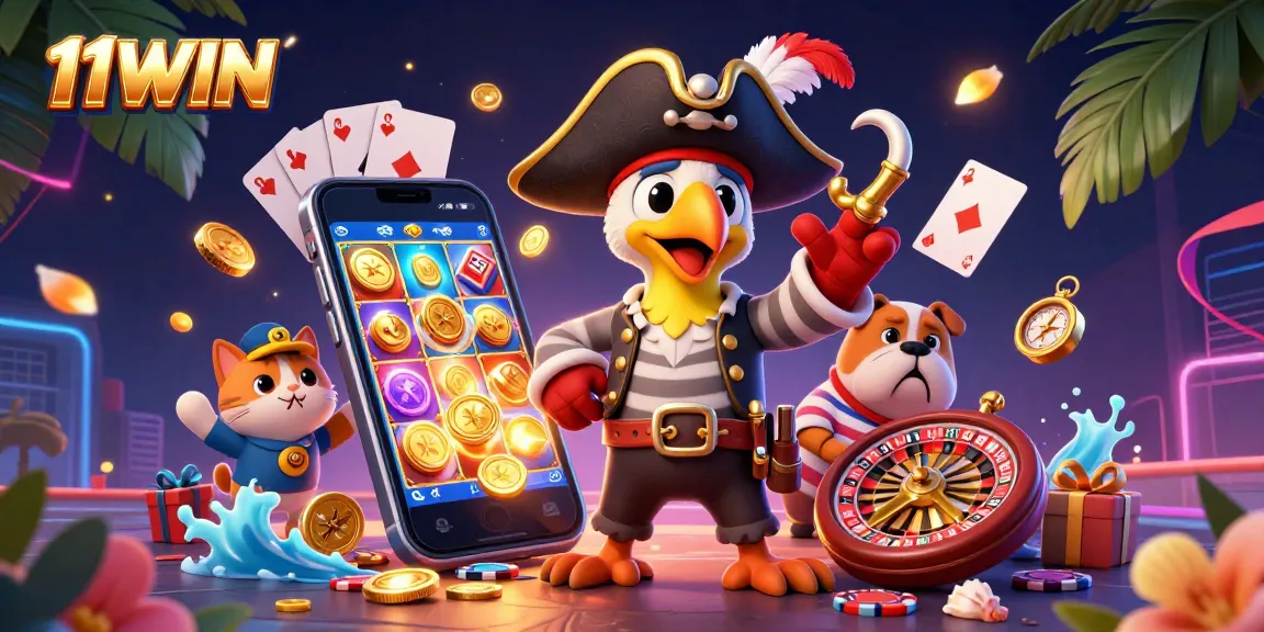 Experience thrilling gameplay at 11WIN with a vibrant pirate-themed slot adventure featuring animated characters.
