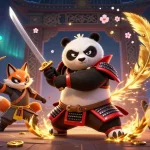 Engage with 11WIN's thrilling gaming scene featuring samurai panda and ninja fox in a magical arena.