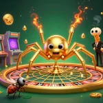Spin the roulette wheel with nk88's golden spider in this dynamic casino illustration.