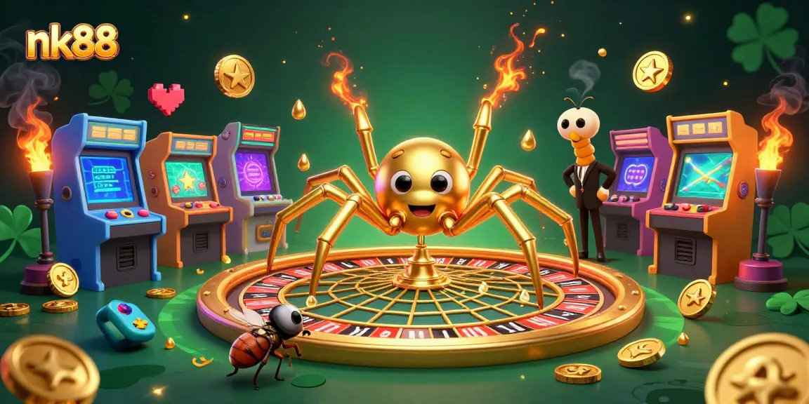 Spin the roulette wheel with nk88's golden spider in this dynamic casino illustration.