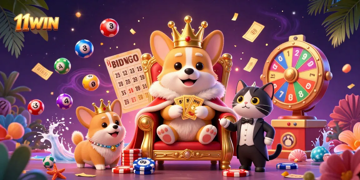 Join the fun with 11WIN as the royal corgi and allies celebrate! Stunning 3D casino scene.