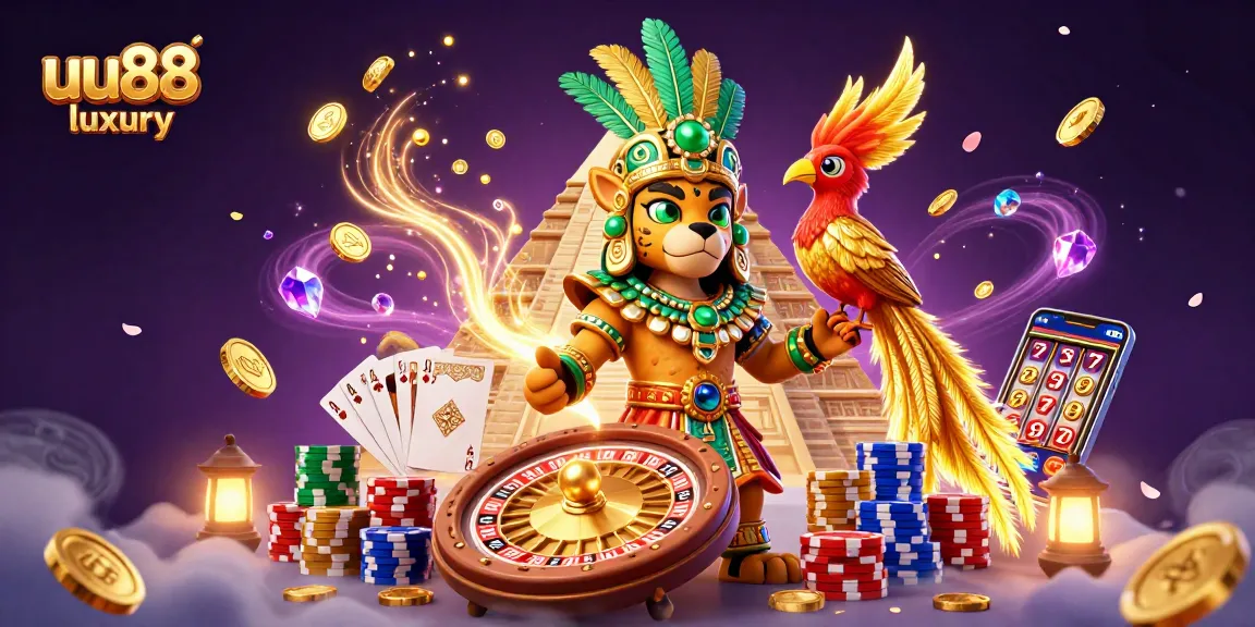 Bet at uu88 luxury and win with stunning 3D casino elements including golden coins and a roulette wheel.