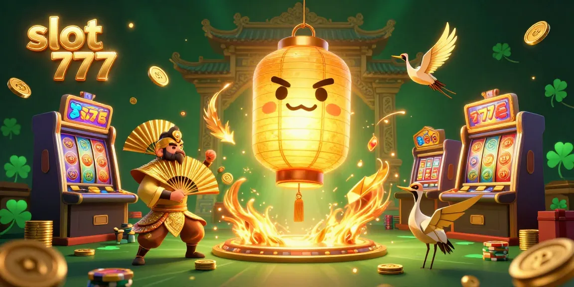 Experience the thrill of slot 777 with a vibrant casino scene showcasing golden lanterns and slot reels.