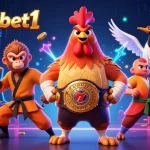 Experience thrills with kuwin-bet1 featuring a Muay Thai rooster, Shaolin monkey, and wise crane in a vibrant digital casino.