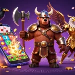 Experience thrilling wins with slot 5 ribu, featuring a Viking and Valkyrie amidst dynamic gaming elements.