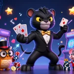 Experience excitement at ml88 with a stylish panther dealer and vibrant casino elements in a dynamic scene.