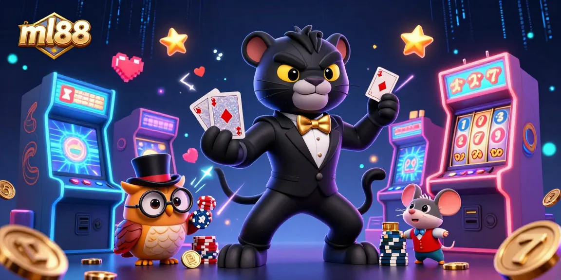 Experience excitement at ml88 with a stylish panther dealer and vibrant casino elements in a dynamic scene.