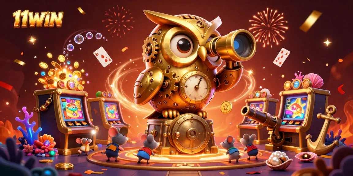 Experience the excitement of 11WIN with vibrant casino elements and a magical 3D scene.